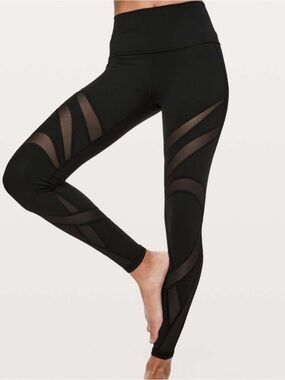 Lululemon x Barry’s RARE High-Waist Black Mesh Panel Leggings - Luxstream Fabric